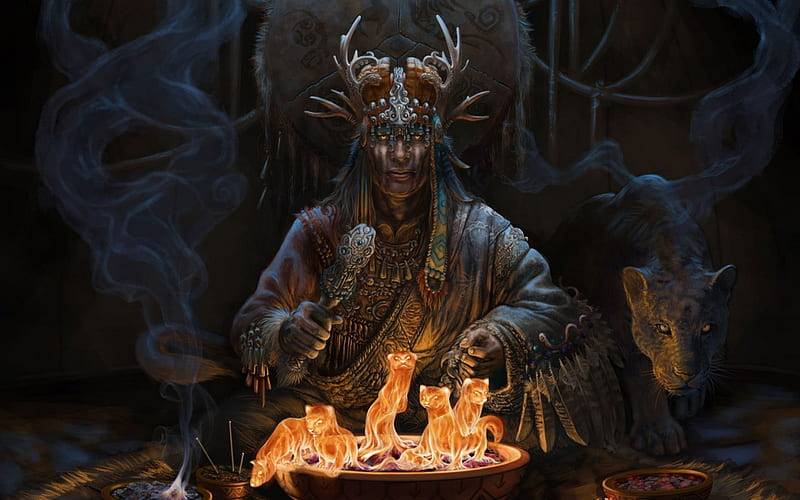What Plants Have Been Used for Smoking? 1 Shaman seated beside ceremonial smoke and animal figures
